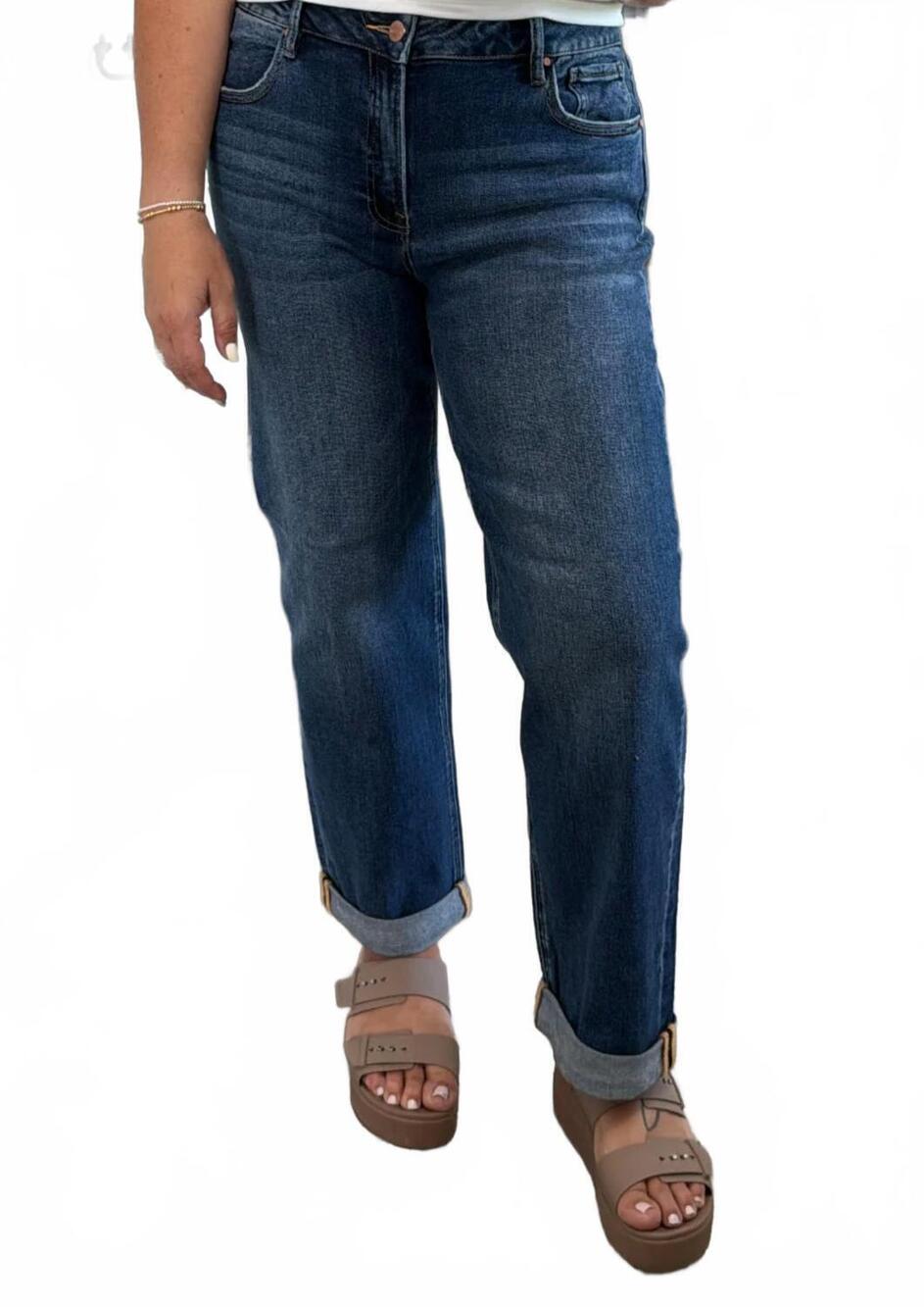 NEW RISEN mid rise boyfriend roll up jeans in dark